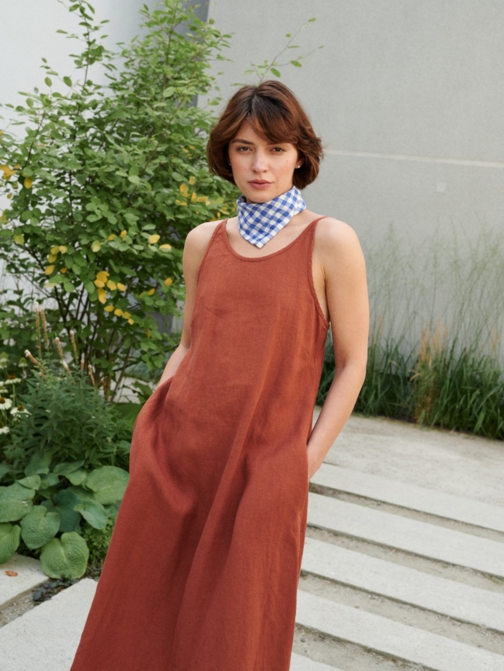 100% Linen Mini Dress in Eggplant Violet